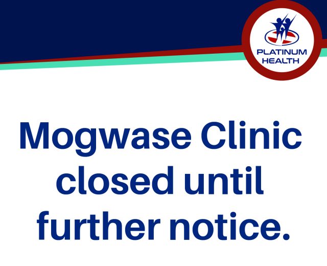Notice from Platinum Health stating Mogwase Clinic closed until further notice