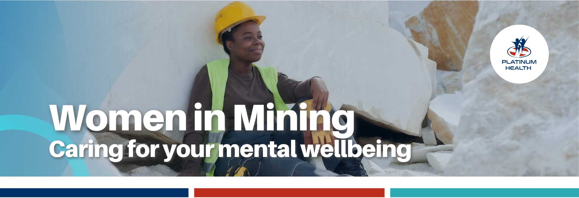 Female mining employee wearing protective equipment promoting mental wellbeing and support for women in the mining industry.