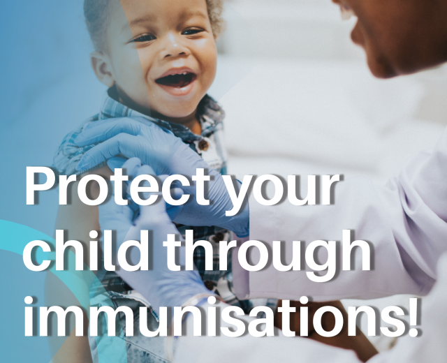 Child smiling while receiving an immunisation from a healthcare worker, promoting vaccination