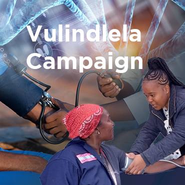 Vulindlela Campaign poster showing healthcare workers checking blood pressure and providing community care