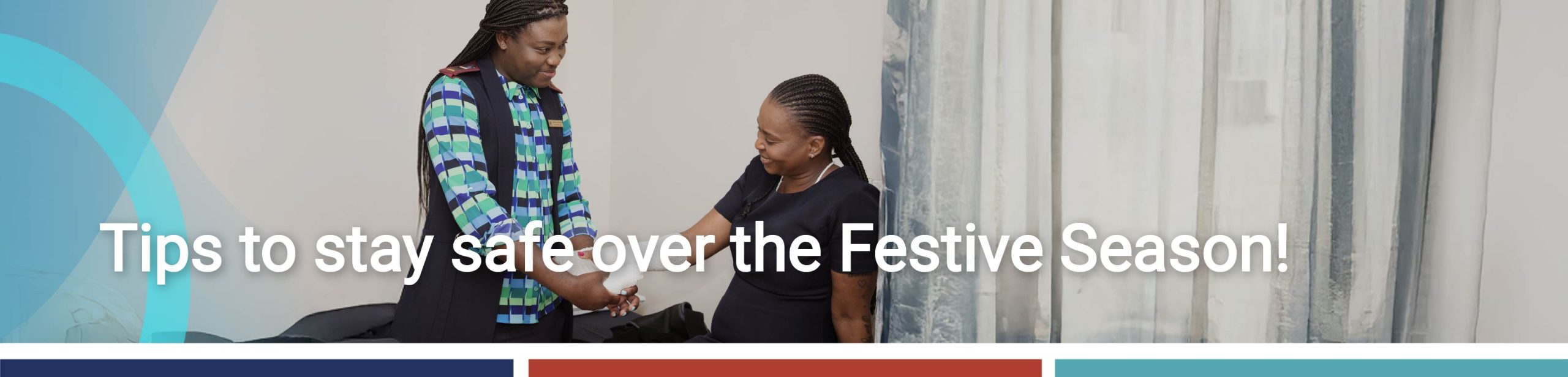 A healthcare worker assisting a woman with a bandaged arm, offering support and safety guidance.